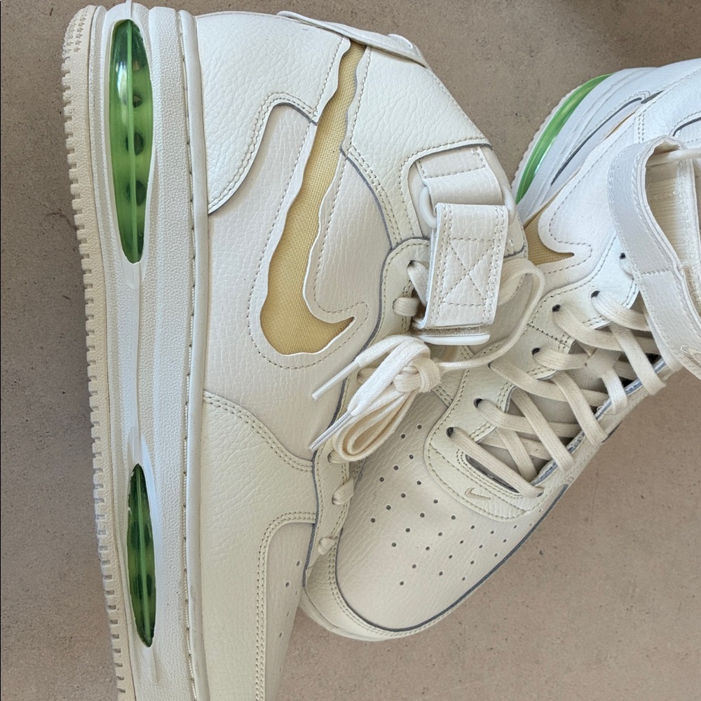 New ! Nike AIR  FORCE HIGH TOP  , NEW Off-White and Lime Sneakers - Picture 3 of 6